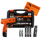 complete orange byrna cl-xl kit with carrying case, instruction manual and kinetic projectiles