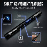 Black device with features highlighted on a dark background