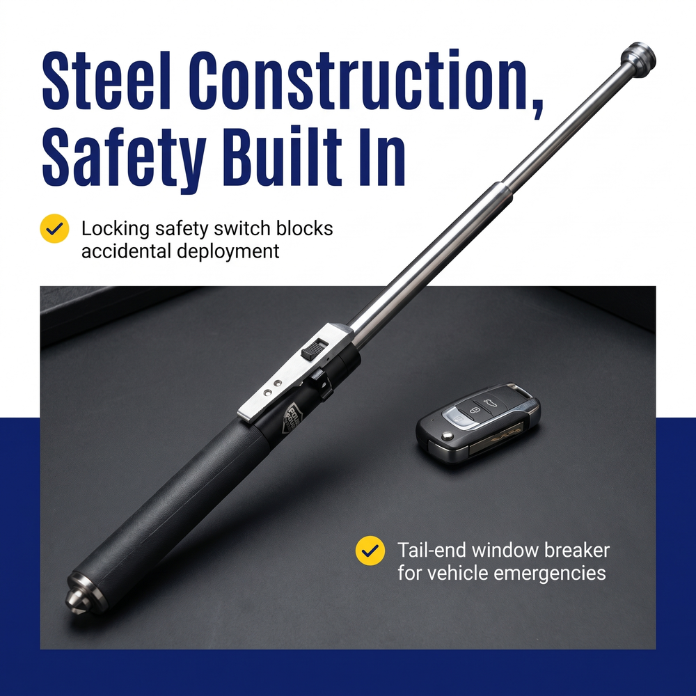 police-force-tactical-automatic-expandable-steel-baton-w-holster-16 Steel Construction, Safety Built In