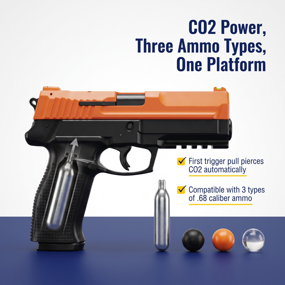 prepared-2-protect-secure-68p-self-defense-projectile-launcher-kit-non-pepper CO2 Power, Three Ammo Types, One Platform