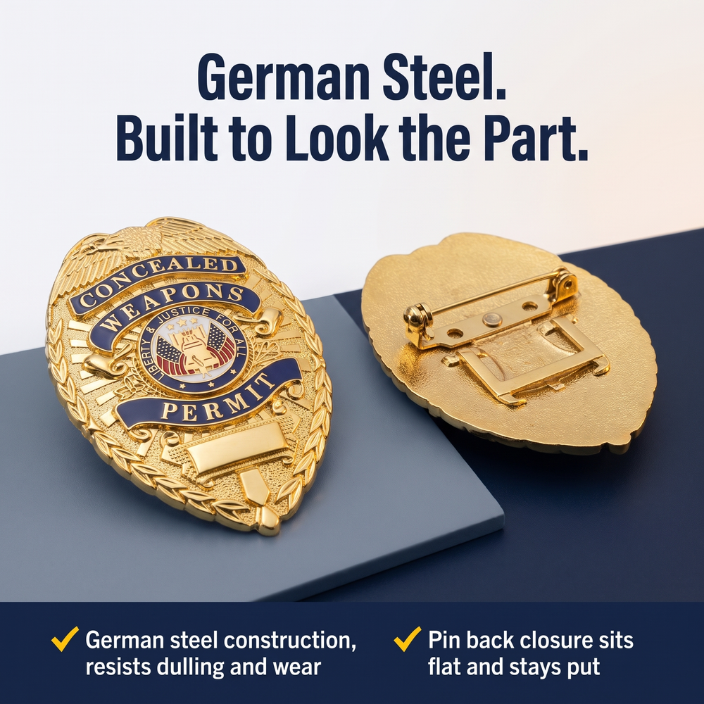 rothco-concealed-weapons-permit-badge-gold German Steel. Built to Look the Part.