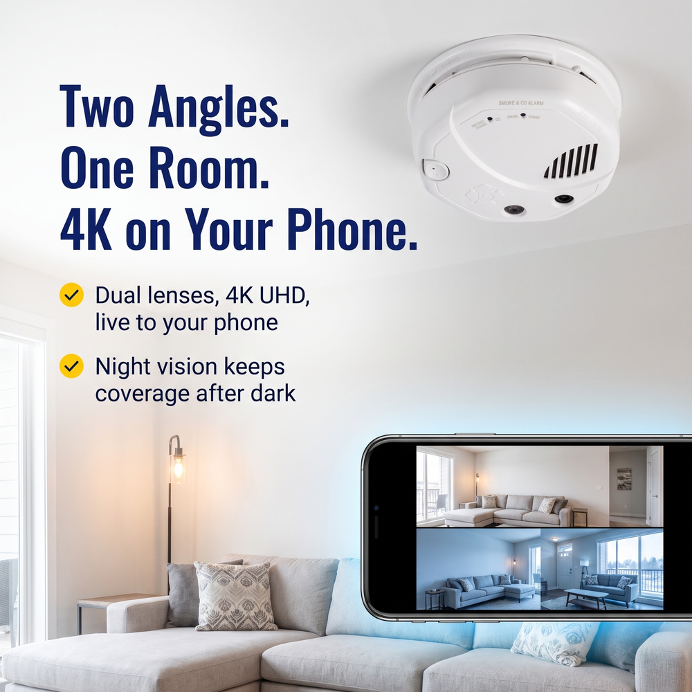 spywfi-lens-smoke-detector-wifi-spy-camera-4k-hd Two Angles. One Room. 4K on Your Phone.