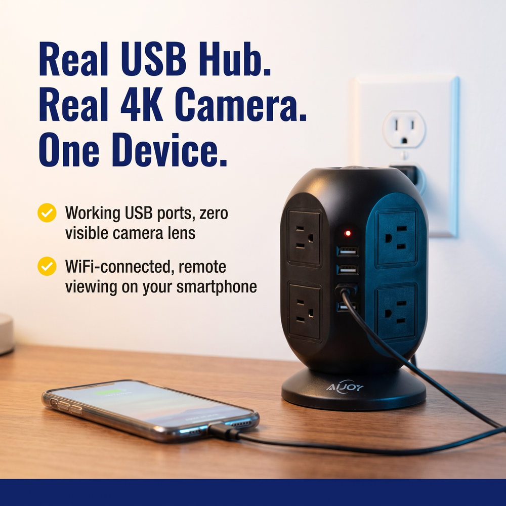 spywfi-usb-outlet-hub-hidden-spy-camera-4k-uhd-wifi Real USB Hub. Real 4K Camera. One Device.