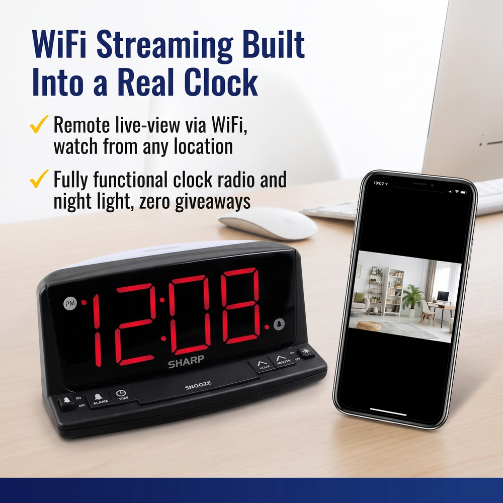 spywfi™-alarm-clock-radio-hidden-motion-detection-spy-camera-4k-wifi WiFi Streaming Built Into a Real Clock