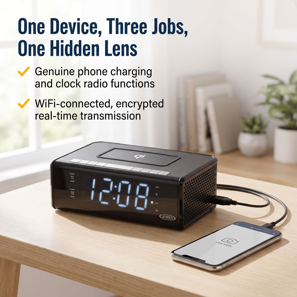 spywfi™-phone-charger-clock-radio-hidden-night-vision-spy-camera-4k-wifi One Device, Three Jobs, One Hidden Lens