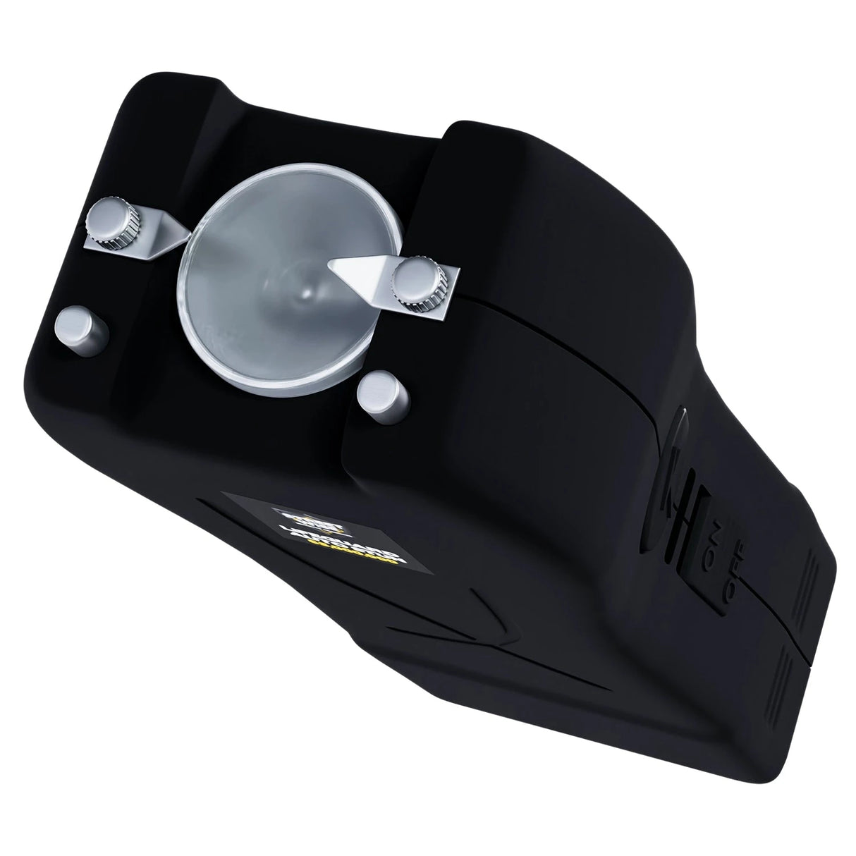 Streetwise black Lifeguard Auto Stun Gun front view showing contact probes and LED light