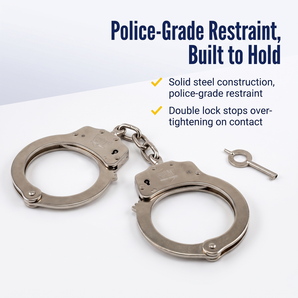 streetwise-double-lock-solid-steel-handcuffs-nickel Police-Grade Restraint, Built to Hold