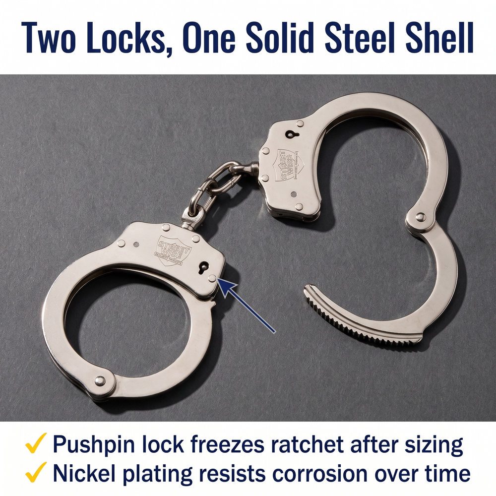 streetwise-double-lock-solid-steel-handcuffs-nickel Two Locks, One Solid Steel Shell