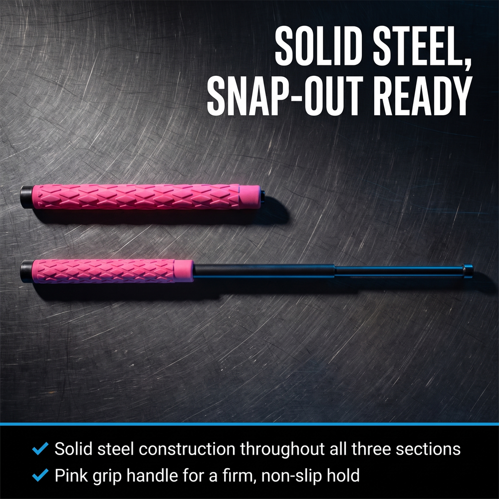 streetwise-expandable-solid-steel-baton-w-pink-holster-26 Solid Steel, Snap-Out Ready