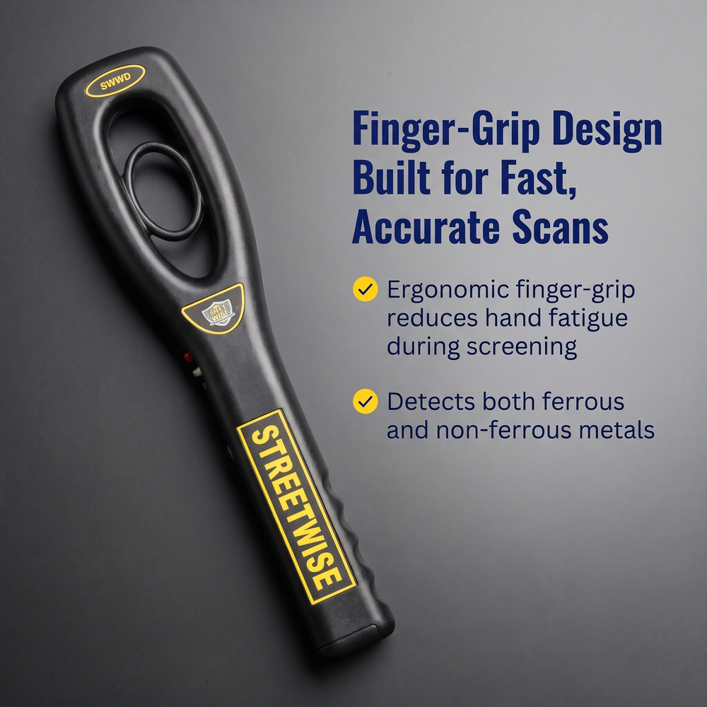 streetwise-finger-grip-metal-detector-w-belt-loop-holster Finger-Grip Design Built for Fast, Accurate Scans
