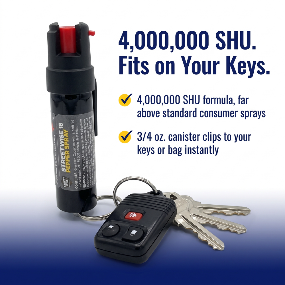 streetwise-keychain-pepper-spray-uv-marking-dye-34-oz 4,000,000 SHU. Fits on Your Keys.