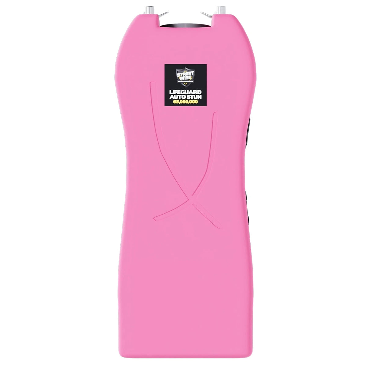 Streetwise pink Lifeguard Auto Stun Gun full front view with Streetwise Security logo