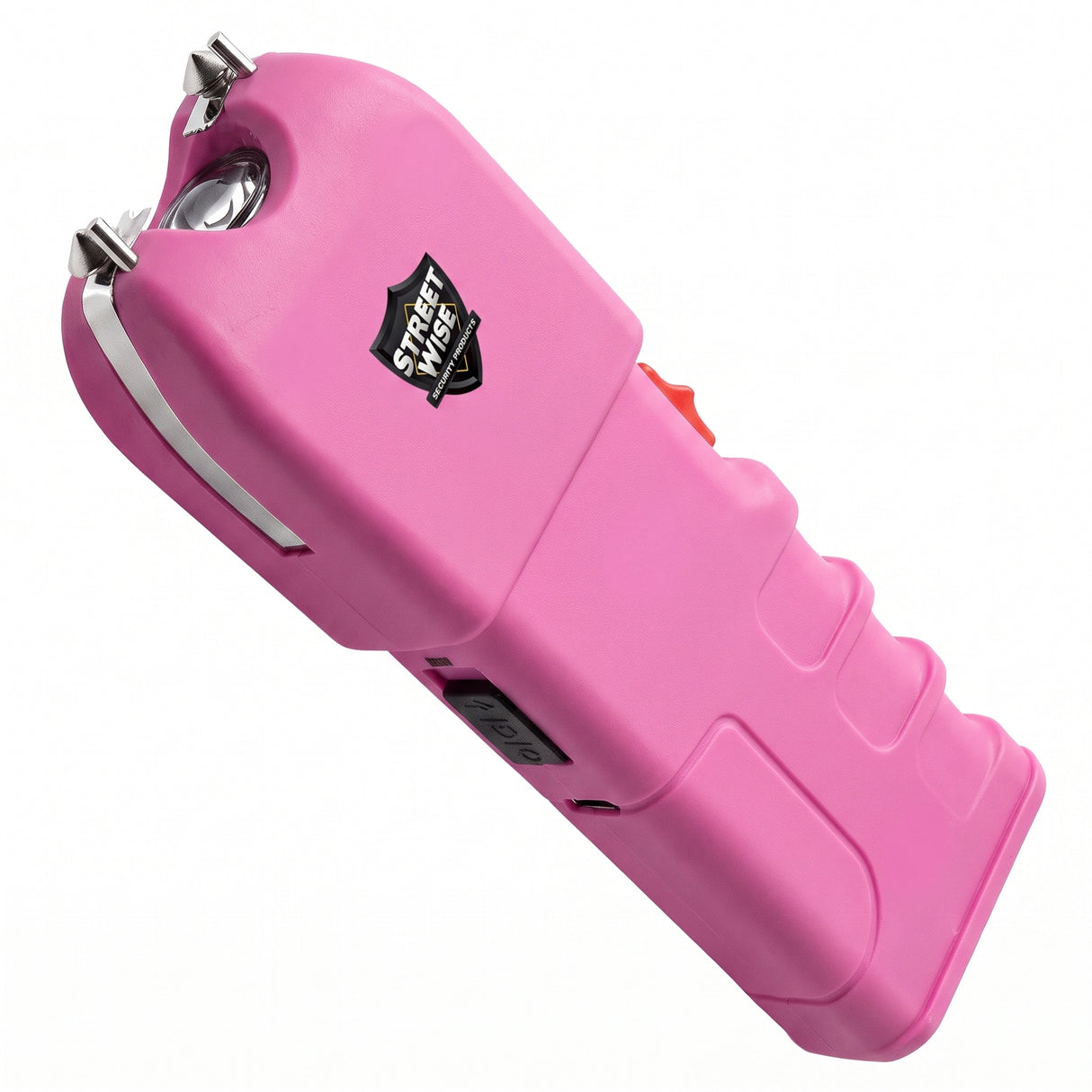 Pink Streetwise Tap Out Auto Stun Gun with LED flashlight and ergonomic grip