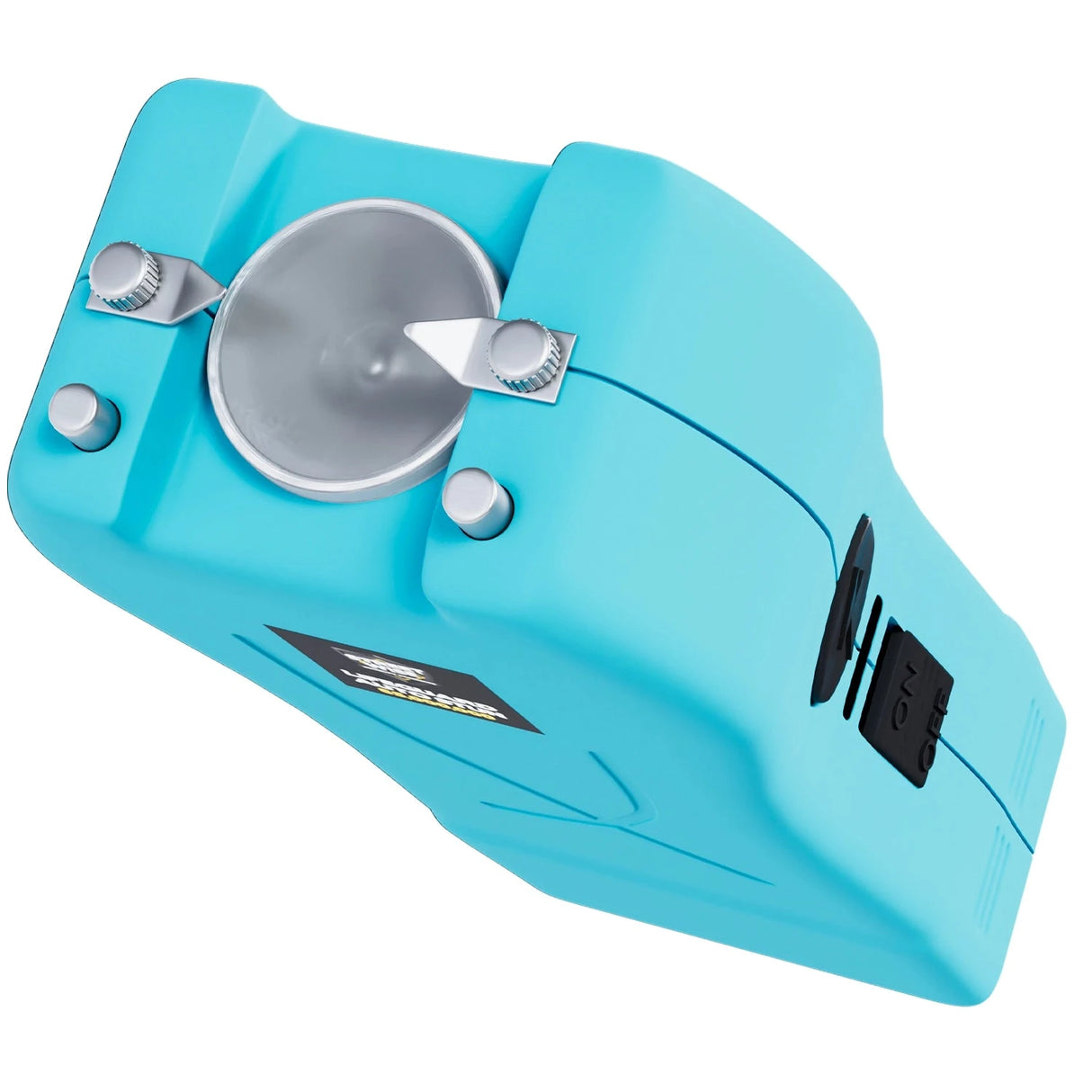 Streetwise teal Lifeguard Auto Stun Gun front view showing contact probes and LED light