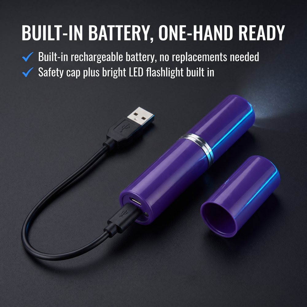 streetwise™-perfume-lipstick-stun-gun-3-5m-purple Built-In Battery, One-Hand Ready