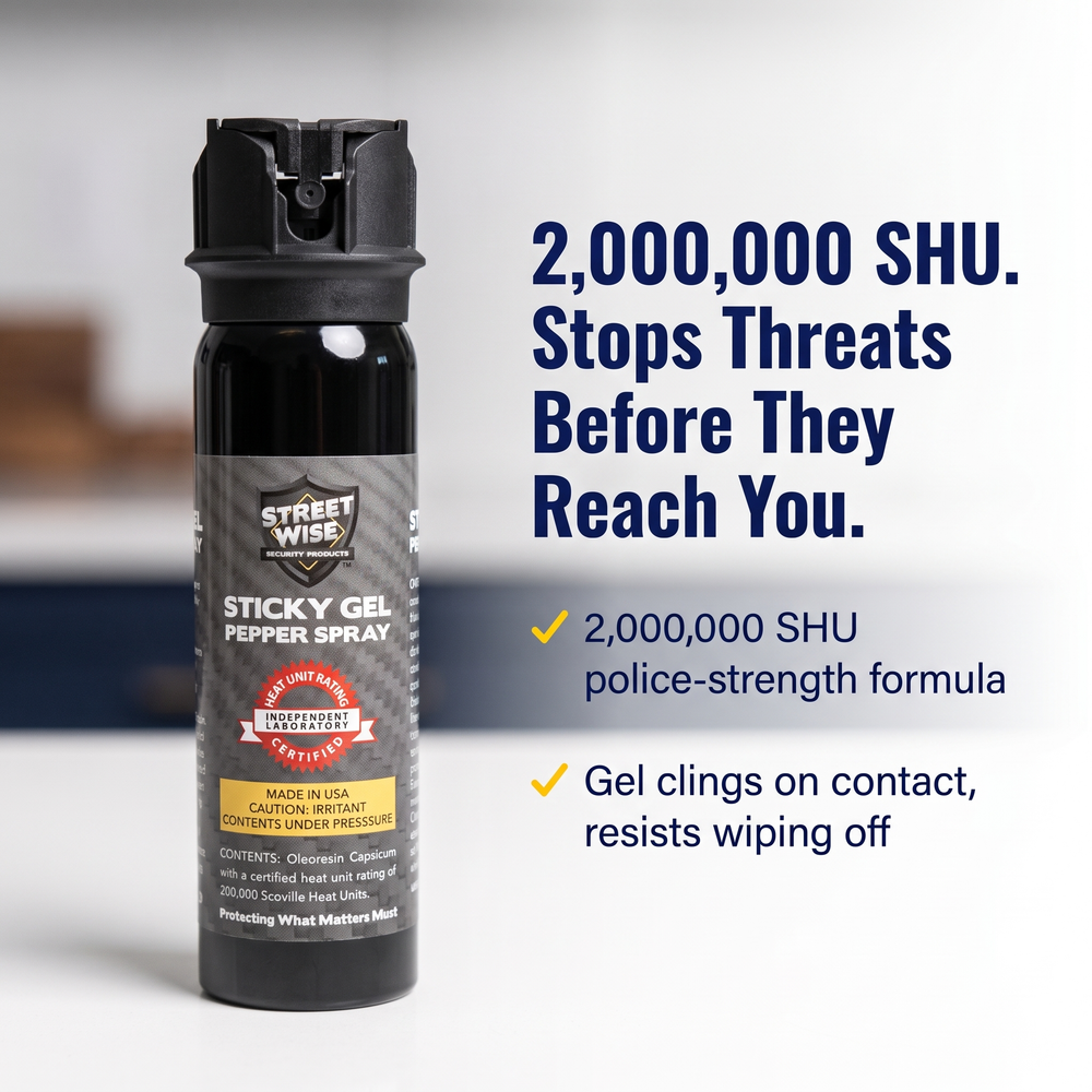 streetwise™-police-strength-sticky-gel-pepper-spray-4-oz 2,000,000 SHU. Stops Threats Before They Reach You.