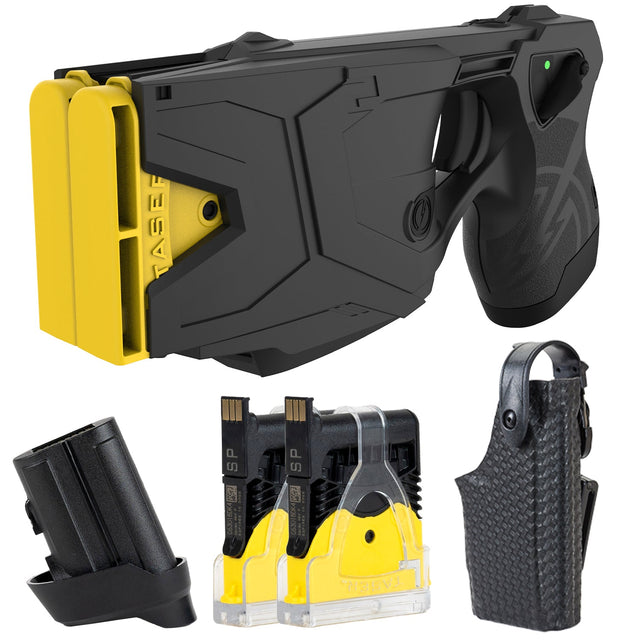 TASER X2 professional dual-shot stun gun kit with cartridges, holster, and battery pack