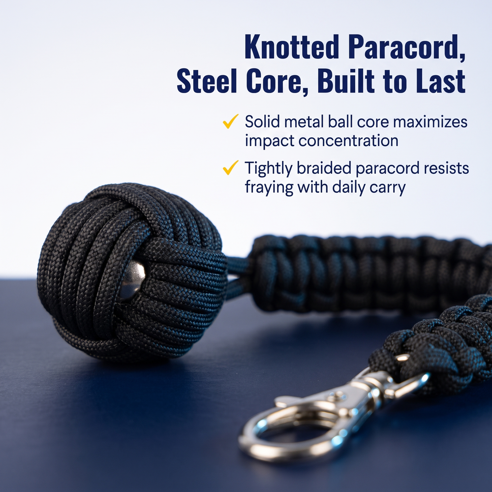 weapontek™-sap-monkey-fist-self-defense-keychain-weapon-black Knotted Paracord, Steel Core, Built to Last