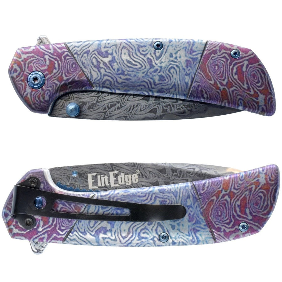 ElitEdge® Titanium & Damascus Steel Folding Pocket Knife 3.5"