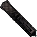 a side view of 2.75" Automatic OTF Double Edge Knife showing its belt clip