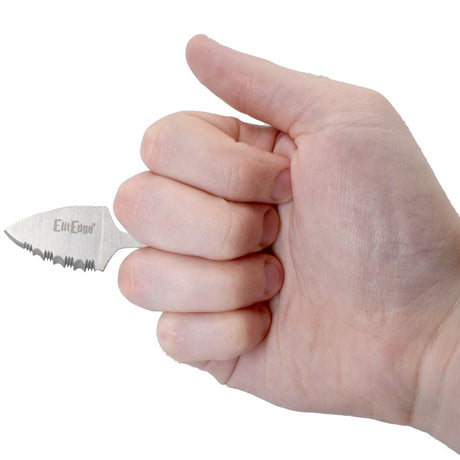 Hand gripping a 3.5 inch Tactical Steel Neck Knife from ElitEdge 