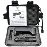 Complete set of 3.5" Police Force Tactical Mini Q5 LED Zoom Flashlight 220 Lm inside a carrying case