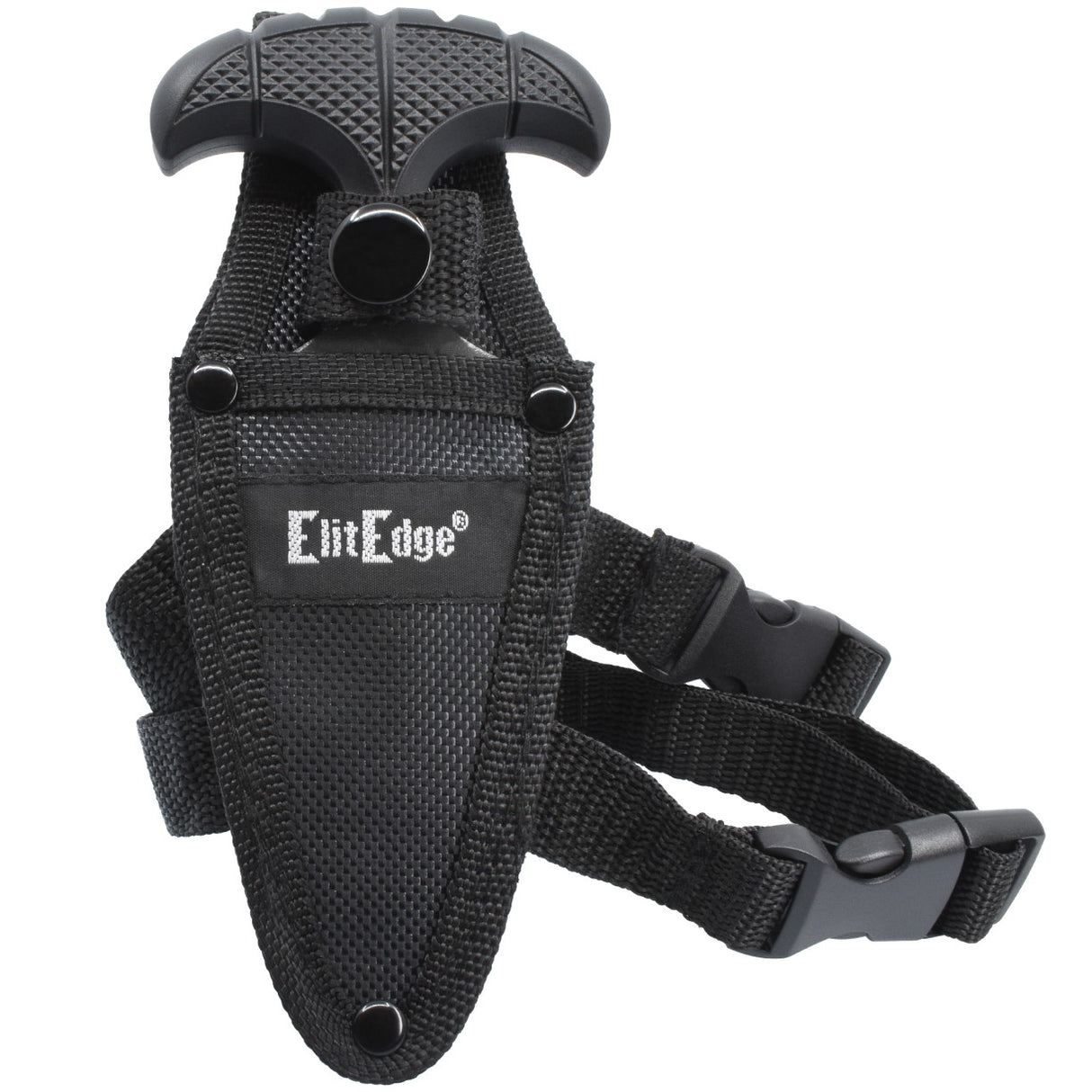 Black 3" ElitEdge Steel Push Dagger Tactical Knife inside its nylon sheath