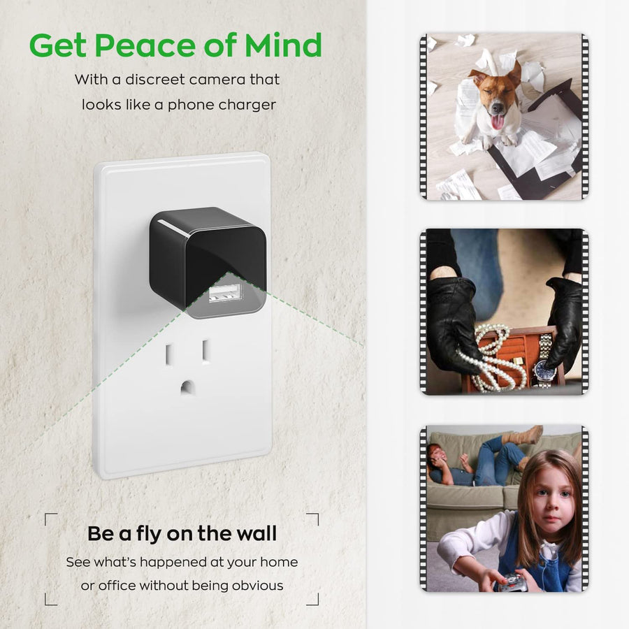 SpyWfi™ USB Wall Charger Motion Detection Hidden Spy Camera 1080p DVR