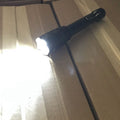 A 95M JOLT Rechargeable Police Stun Gun Flashlight turned on top of boxes