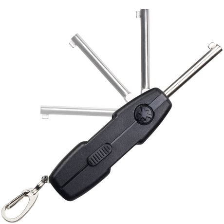 A black ASP AutoKey Folding Spare Handcuff Key with the key shown in a motion-open position.
