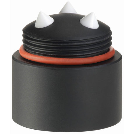 A black replacement BreakAway baton subcap from ASP featuring three white triangular spikes on top