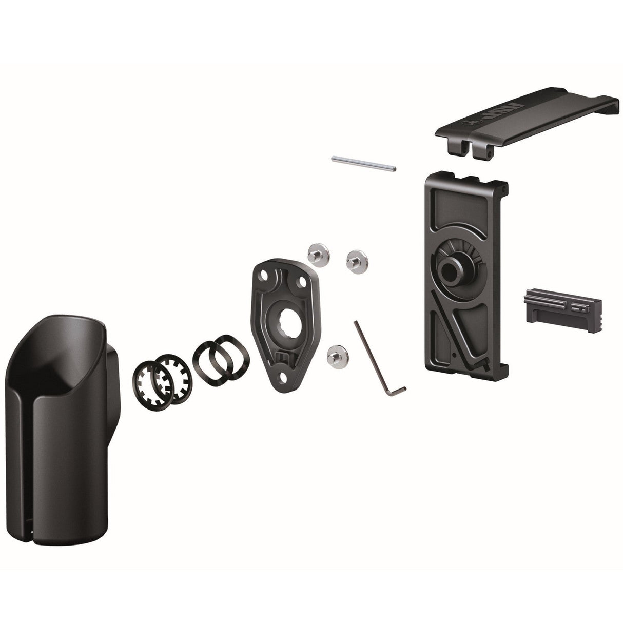 An exploded view of ASP Multi Flashlight Tactical Light Case Holster showing its individual components