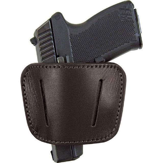 Belt Slide Concealed Leather Gun Holster with a gun inserted