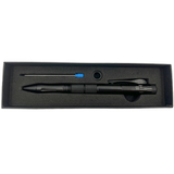 A black 1.75" ElitEdge Tactical Pen Concealed Automatic OTF Knife set in an open packaging