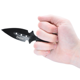 A hand holding a black 3" ElitEdge Steel Push Dagger Tactical Knife