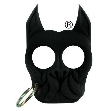 A black Brutus Bulldog Self-Defense Keychain Knuckle Weapon with keyring