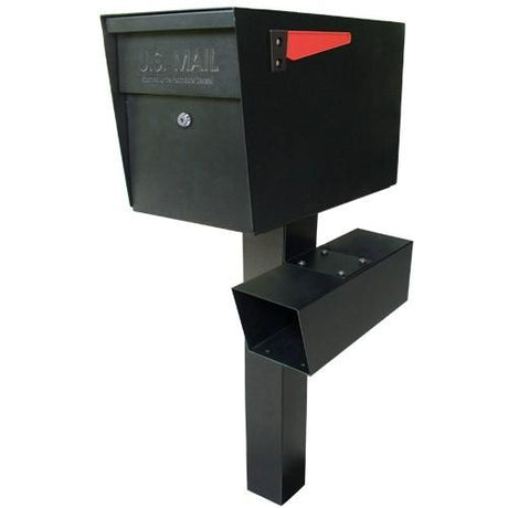 Black Mail Boss Steel Newspaper Holder attached to a mailbox post