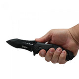 a hand gripping an open Black 3.75" Stainless Steel EDC Tactical Folding Pocket Knife by ElitEdge