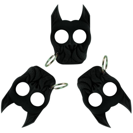 Three Black brutus bulldog-shaped self-defense keychains