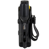 A black Blade-Tech IWB Kydex holster holding a Taser Pulse, shown with two belt clips