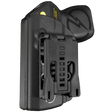 Black Blade-Tech Kydex holster with an adjustable clip, holding a TASER Pulse stun gun