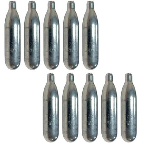 A 10 pack of Silver Byrna 12 Gram CO2 Cartridges & Oiler 