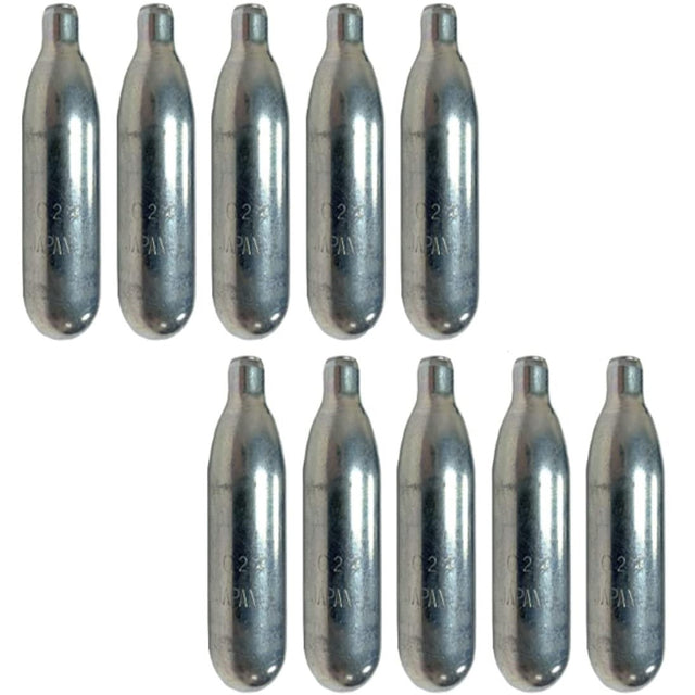 A 10 pack of Silver Byrna 12 Gram CO2 Cartridges & Oiler 