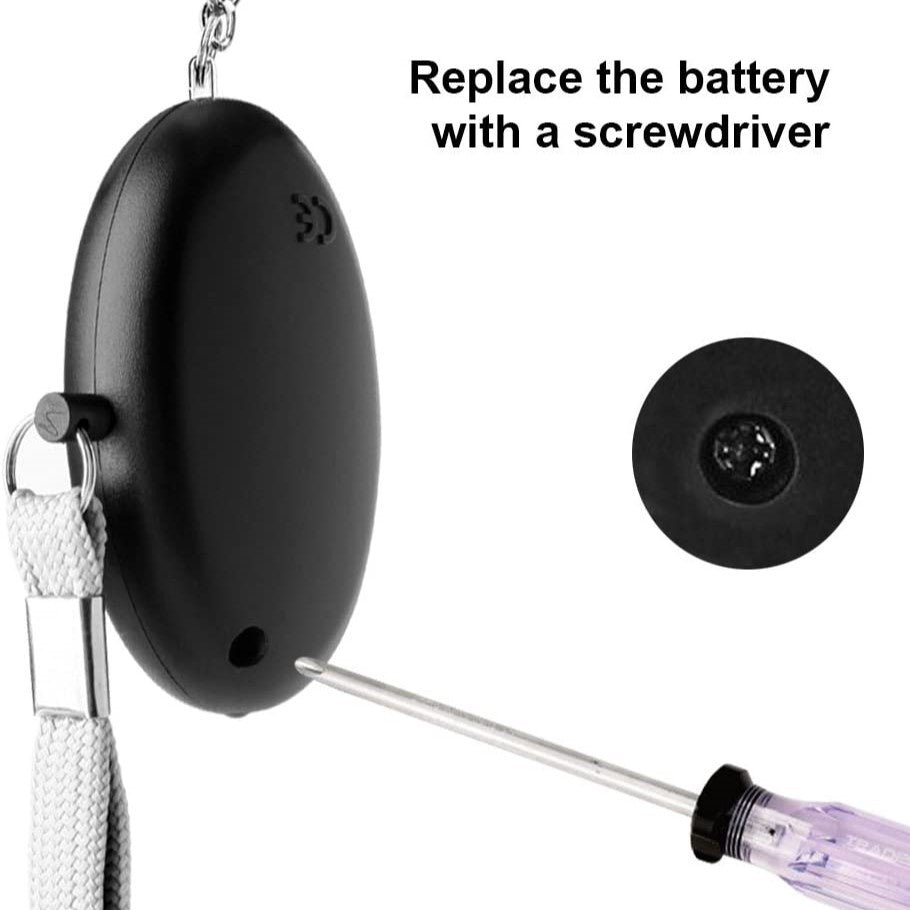 Image showing how to replace Crow Alert LED Personal Panic Alarm's battery with screwdriver