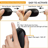 Four-step instructional graphic showing how to activate the Crow Alert Personal Pull Pin Panic Alarm by pulling the pin or double-pressing the SOS button.