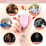 Collage showing Crow Alert Rechargeable SOS LED Personal Panic Alarm use by different people, including children at school, a person walking at night, and a woman at work.