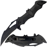 3.75" ElitEdge Bat Stainless Steel Folding Knife w/ Pocket Clip shown in both folded and open state