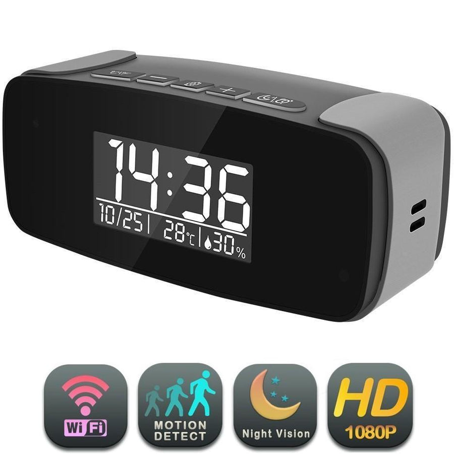 SpyWfi™ Mini Alarm Clock Night Vision Hidden Spy Camera 1080p WiFi