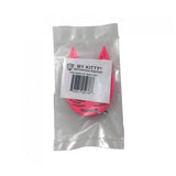 A hand holding a hot pink My Kitty Plastic Self-Defense Keychain Weapon with keys attached