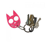 Hot Pink My Kitty Plastic Self-Defense Keychain Weapon with keys attached